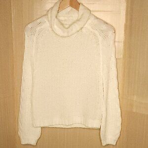 Planet Gold Winter White Womens Chunky Knit Cowl Neck Sweater Large